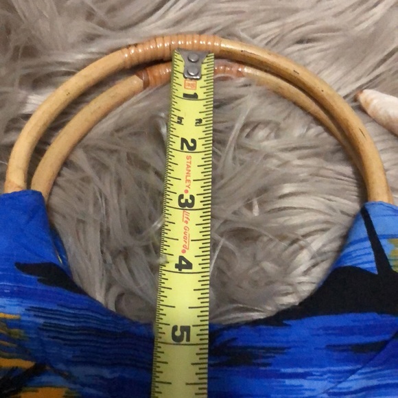 Bahama/Barbados Cloth Bag with Bamboo Handles-15x10-Blue/Black/Orange-EUC - Picture 7 of 13